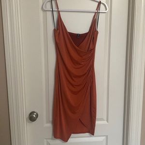 Large windsor burnt orange deep V split dress
